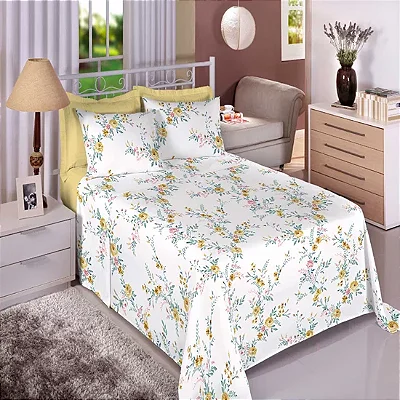 Jogo de Cama Estamparia Queen Premium Linea Amarelo