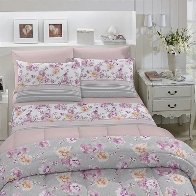 EDREDOM COT ROYAL PLUS SOLTEIRO ROSA LARA