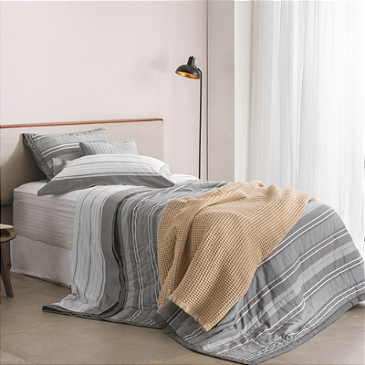 KIT COLCHA BUDD OXFORD 2PÇ 160/240 CINZA