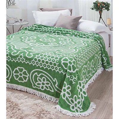 COLCHA JOL CHENILLE CANELADA BRUNA 220X240 VD/BR CASAL