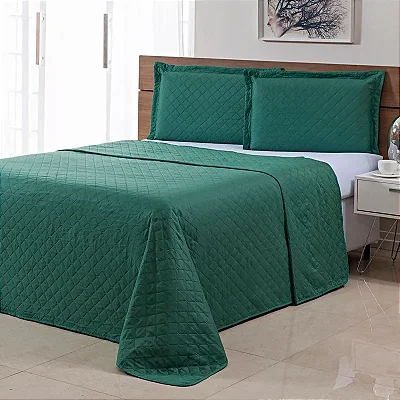 KIT COLCHA NIA ULTRASSONICA IBIZA 240X260 VERDE QUEEN 3 PÇS