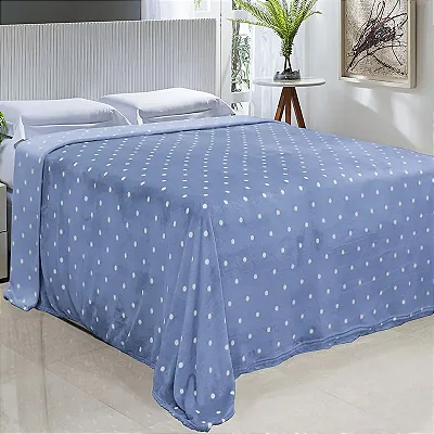 Cobertor Niazitex Toque de Seda Poá 1,80x2.20 Azul Branco
