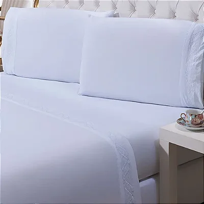 Jogo de Cama Niazitex Percal Soft 300 Basics Casal Branco 4 Peças