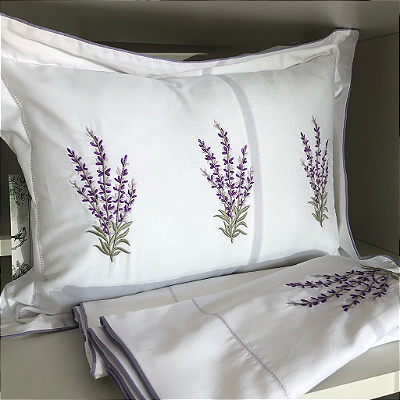 Kit Fronha e Almofada Marken Fassi Lavanda Branco/Lilás