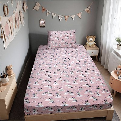Jogo de Cama Portallar Disney Solteiro Estampado 2 peças Minnie Nuvem Rose