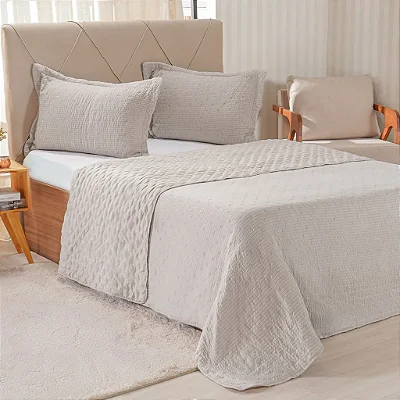 Kit Colcha Niazitex Plissê Casal Manteiga 3 Peças