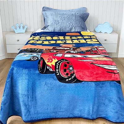 Cobertor Jolitex Raschel Infantil Disney 150x200 Carros Radiator Azul