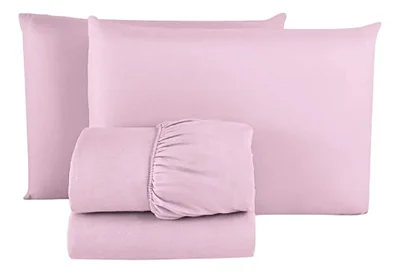 Jogo de Cama Estamparia Premium Plus King Rosa Claro 4 Peças