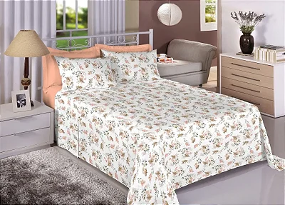 Jogo de Cama Estamparia Premium Plus King 7789 Salmao 4 Peças