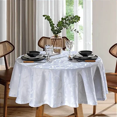 Toalha Mesa Dolher Jacquard Requinte 1,60m Redonda 4 Lugares 6205 Branca