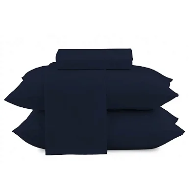 Jogo Cama Camesa Loft Casal 100%Poliester Marinho 4 Peças