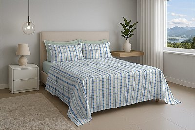 Jogo Cama Estamparia Premium Plus Queen 100% Algodão Des 7750 Menta 4Peças