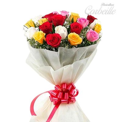 Buquê com 20 Rosas coloridas embalada sofisticadamente