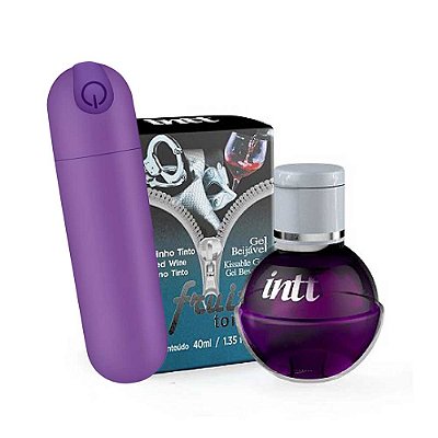 Vibrador Bullet Recarregável + Gel Beijável Fruit Sexy Vinho
