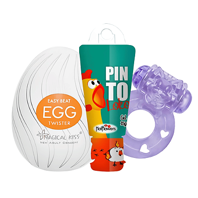 Kit Masturbador EGG, Gel Pinto Loko e Anel Peniano