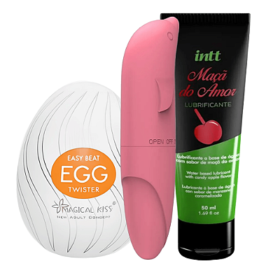 Kit Masturbador EGG, Vibro Golfinho e Gel Beijável.