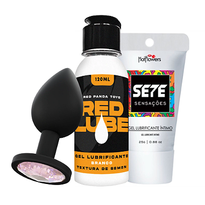 Kit Plug Anal M em Silicone, Lubrificante e Dessensibilizante