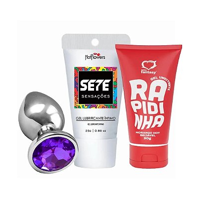 Kit com Sete Sensações Lubrificante Íntimo Rapidinha e Plug Anal P
