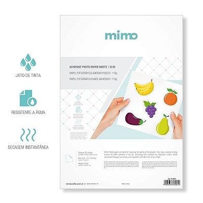 Papel Fotográfico Adesivo Fosco - A4 - 115g - Resistente a Água - 20 Fls - Mimo