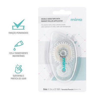 Fita Adesiva Dupla Face com Aplicador - Mimo - 8 mm x 7 m