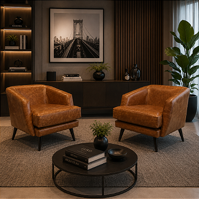 Poltrona Savoy Couro Legítimo Caramelo Envelhecido