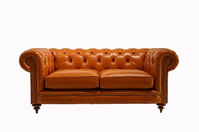Sofá Chesterfield 2 Lugares de Couro Legítimo Avermelhado 1,80