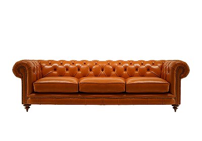 Sofá Chesterfield Couro legítimo Avermelhado 3 Lugares 2,40 Larg.