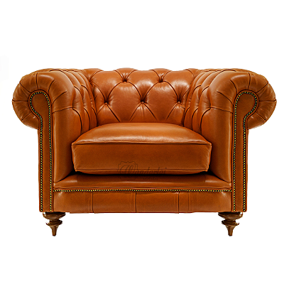 Poltrona Chesterfields de Couro Legítimo Avermelhado