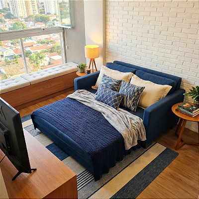 Sofá Cama Maison Linho Azul Marinho Impermeabilizado 1,60