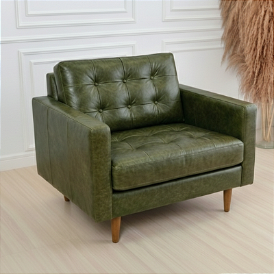 Poltrona Living Verde Couro Legítimo Envelhecido