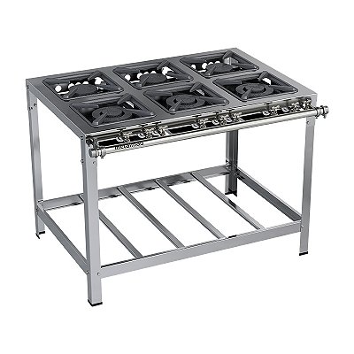 Fogao 6 Bocas 3 Dupla 3 Simples 30x30 Aço Inox 430 P6,5 Linha Premium