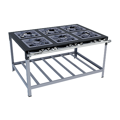 Fogão Industrial 6 Bocas Duplas 40x40 Perfil 6,5 Istori Premium Metalmaq