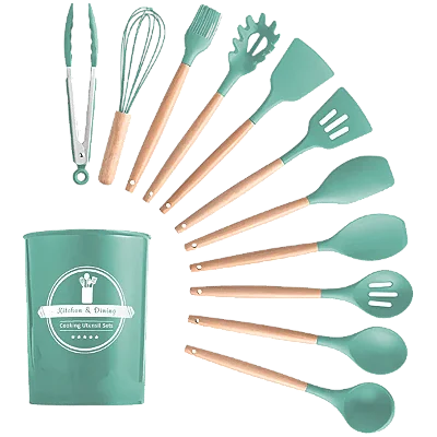 Kit Utensilios 12 Peças Silicone Verde CK6991 Clink