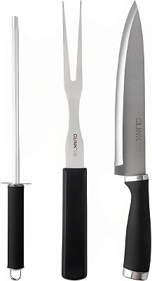 Kit para Churrasco 3 Pças Faca Garfo Chaira Cabo Preto CK 5968 Clink