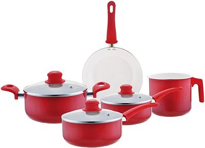 Conjunto de Panelas Vermelho 5 PeçasAluminio Acabamento inox CK7268 Clink