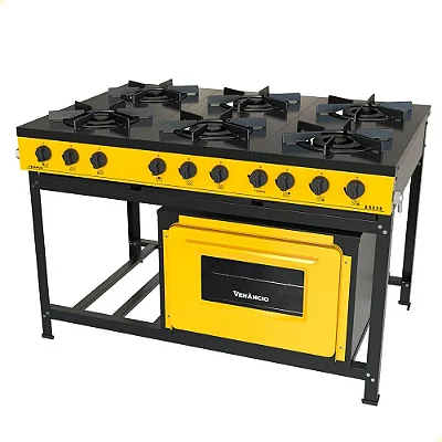 Fogão a Gás 6 Bocas e Forno Amarelo Venâncio