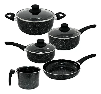 Conjunto de Panelas Cerâmica 5 Peças Berlim Preto PAN011PT Hauskraft