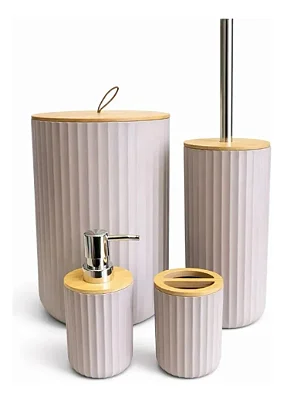 Conjunto Banheiro 4 Peças Bambu e Bege F0481 Flashgoods