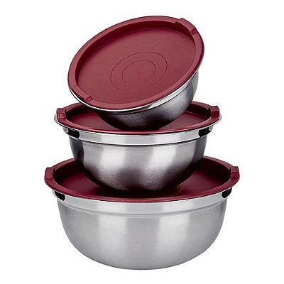 Conjunto 3 potes inox com tampa Euro