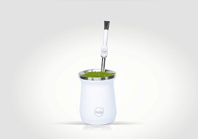 KIT Cuia de tereré térmica + Bomba Especial com cabeça rosqueável - Ximba + Mate Branca