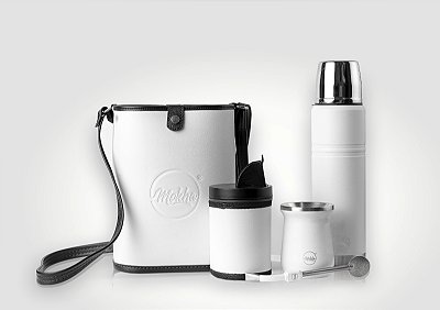 KIT Chimarrão  - Térmica 1L Rig + Cuia Ximba + Bomba + Mateira Slim 1L - WHITE