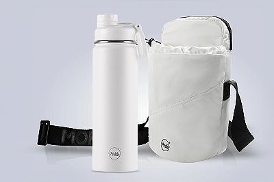 Kit garrafa térmica inox Facy 660ml white e bolsa Shoulder Bottle branca