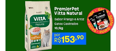 COPA JUNINA 26 - Ração Vitta Natural Premier Premium Especial Sabor Frango e Arroz para Gatos Castrados - 10,1kg
