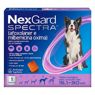 Antipulgas e Carrapatos NexGard Spectra para Cães de 15,1 a 30Kg C/1 Tablete