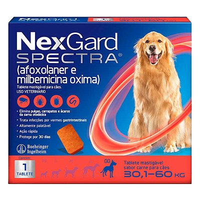 Antipulgas e Carrapatos NexGard Spectra para Cães de 30,1 a 60Kg C/1 Tablete