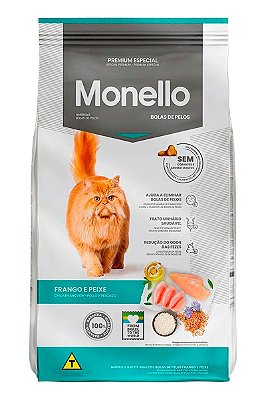 Ração Monello Bolas de Pelos Premium Especial Sabor Frango e Peixe para Gatos Adultos - 10,1kg