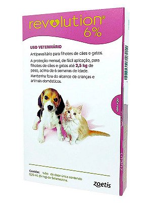 Antipulgas e Carrapatos Revolution 6% Zoetis para Filhotes de Cães e Gatos até 2,5kg de 0,25mL (15mg) com 1 pipeta avulsa