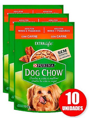 Ração Úmida Nestlé Purina Dog Chow Sachê Sabor Carne para Cães Adultos Raças Minis e Pequenas 100g - 10 unidades