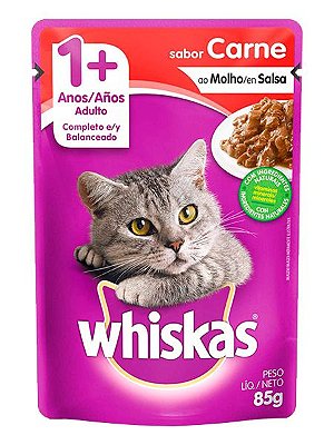 Ração Úmida Whiskas Sachê Sabor Carne ao Molho para Gatos Adultos - 85g