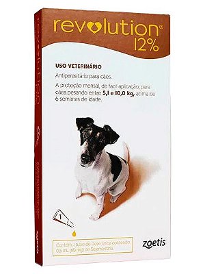 Antipulgas e Carrapatos Revolution 12% Zoetis para Cães de 5,1 a 10,0kg de 0,5mL (60mg) com 1 pipeta avulsa